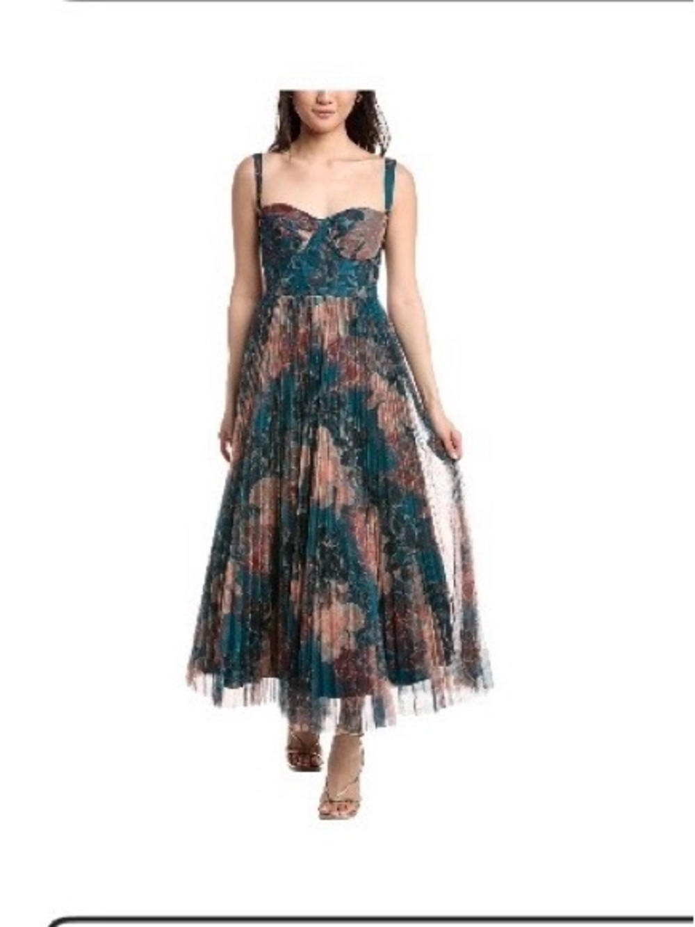 Hutch Willa Teal and Rose Floral Pleated Midi Dress